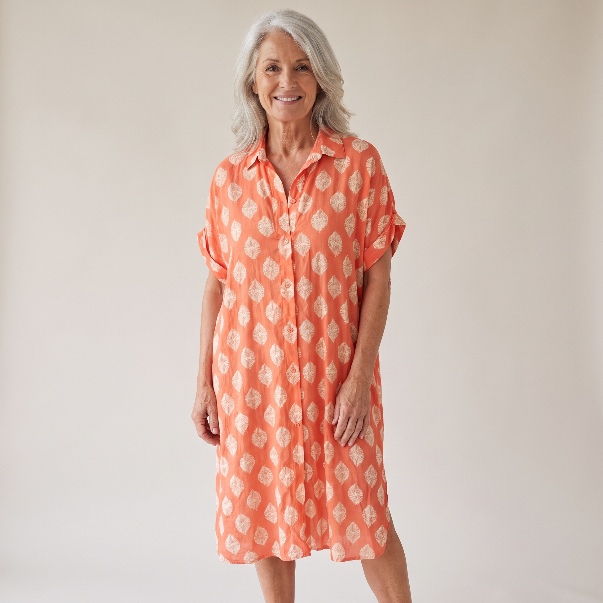 Printed Shirt Dress - Orange