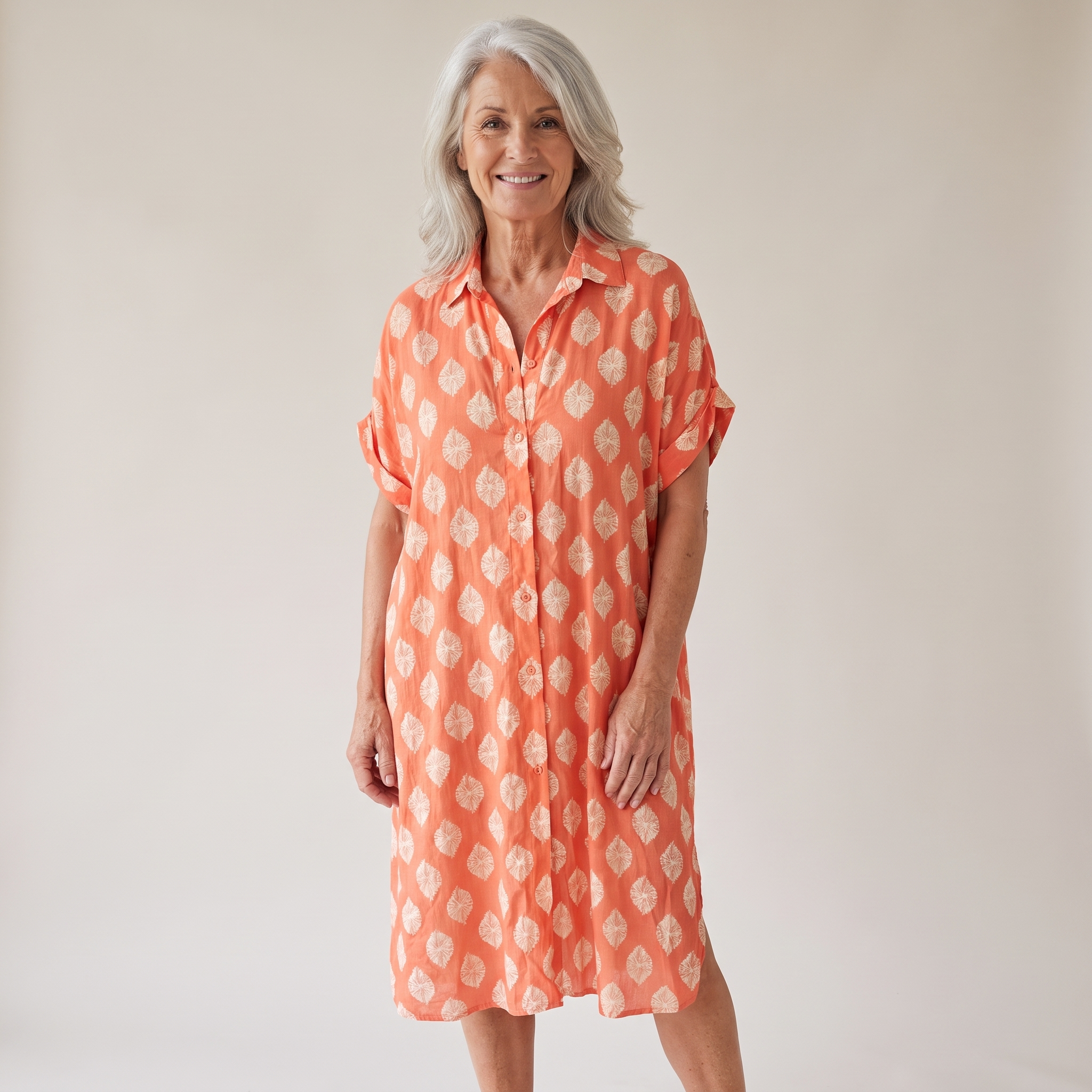 Printed Shirt Dress - Orange
