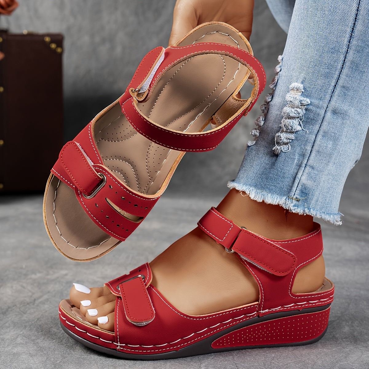 Comfort Leather Sandals - Red