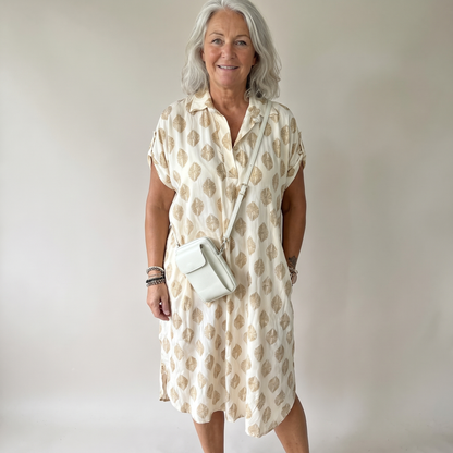 Printed Shirt Dress - Brown