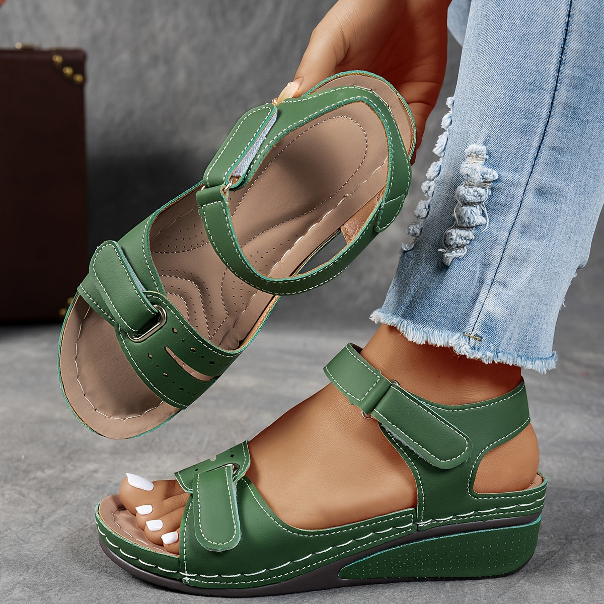 Comfort Leather Sandals - Army Green