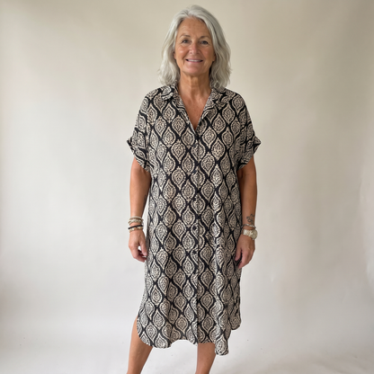 Printed Shirt Dress - Black