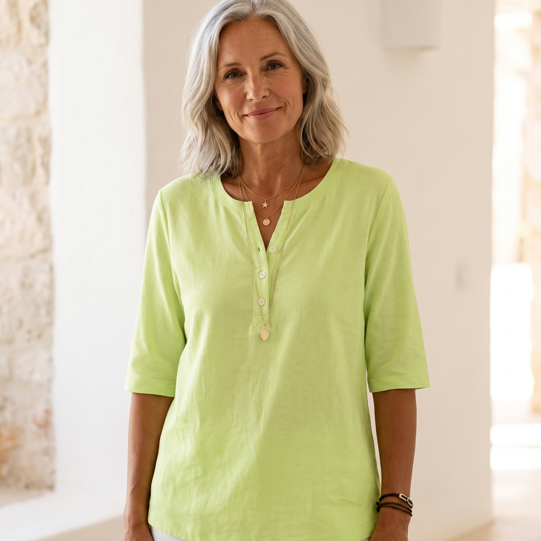 Henley Button Top - Green