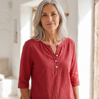 Henley Button Top - Red