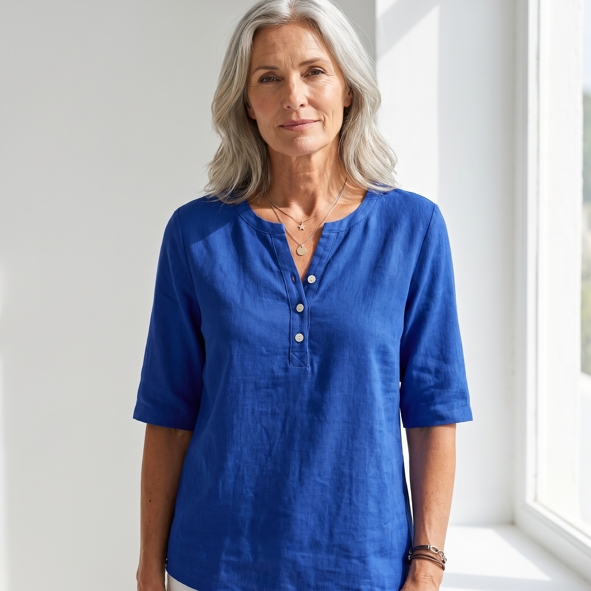 Henley Button Top - Royal Blue