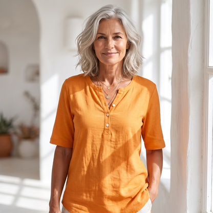 Henley Button Top - Orange