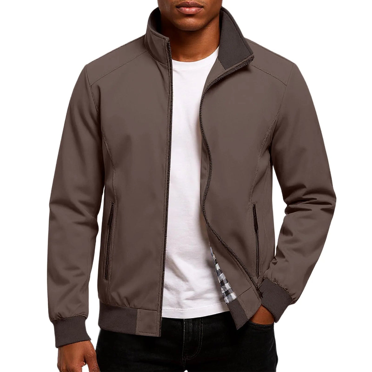 Giulianova Check-Lined Bomber Jacket - Brown