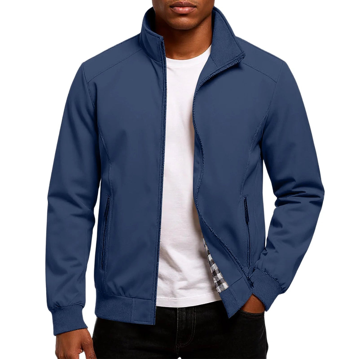 Giulianova Check-Lined Bomber Jacket - Blue