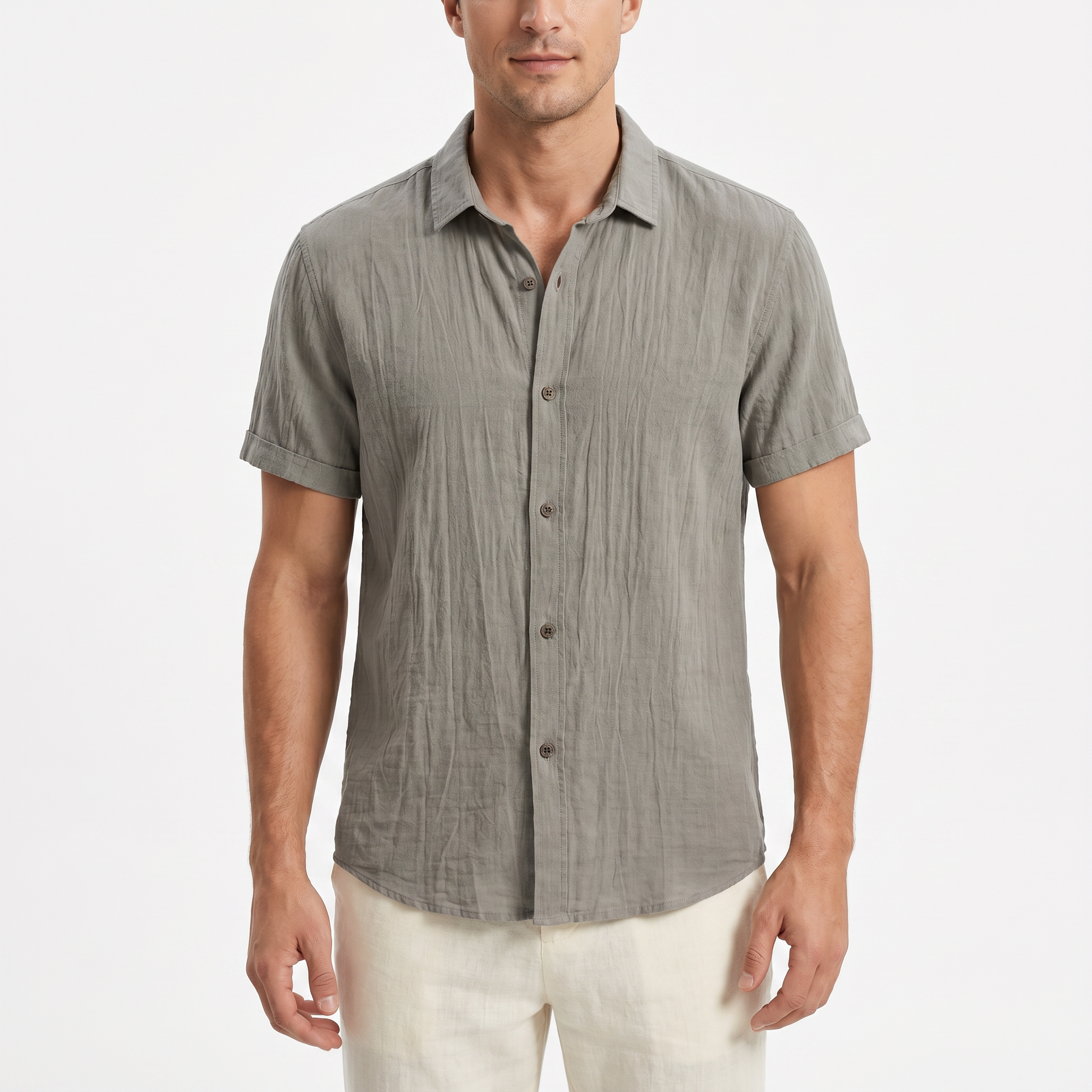 Phuket Linen Shirt - grey-onmodel