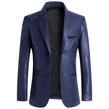 Imperia Leather Blazer - Navy Blue