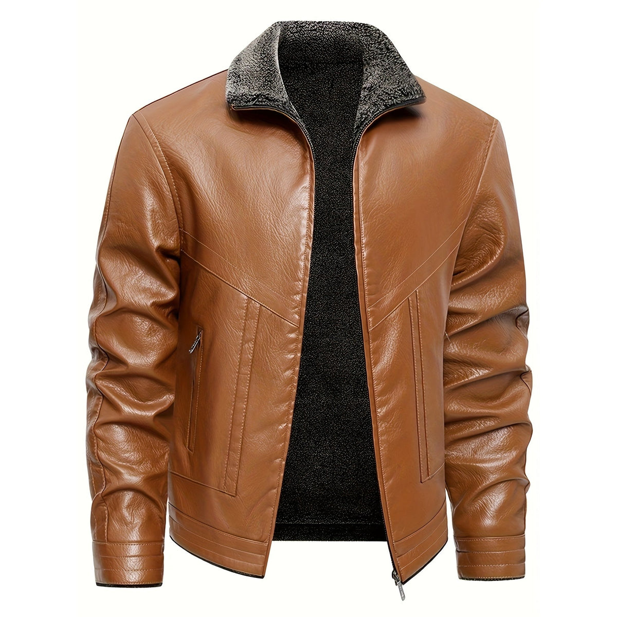 Impruneta Fleece-Lined Leather Jacket - Brown