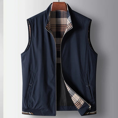 Luzzara Check-Lined Zip Vest - Navy Blue