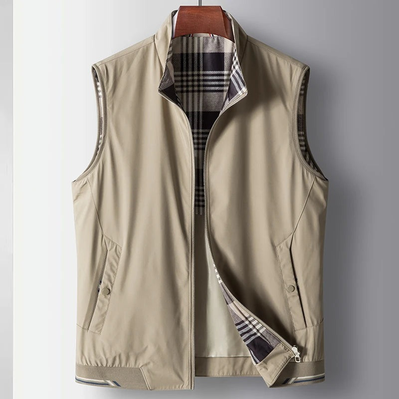 Luzzara Check-Lined Zip Vest - Khaki
