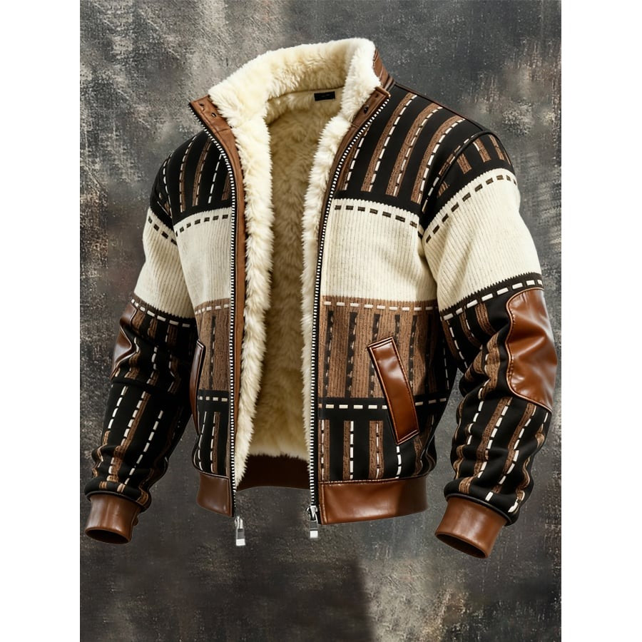 Macerata Fleece-Lined Retro Zip Jacket - Brown