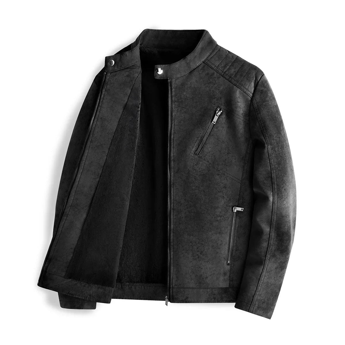 Matelica Fleece-Lined Suede Biker Jacket - Black