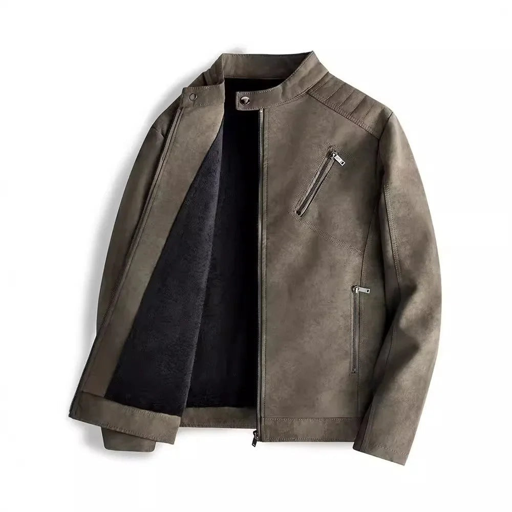 Matelica Fleece-Lined Suede Biker Jacket - Green