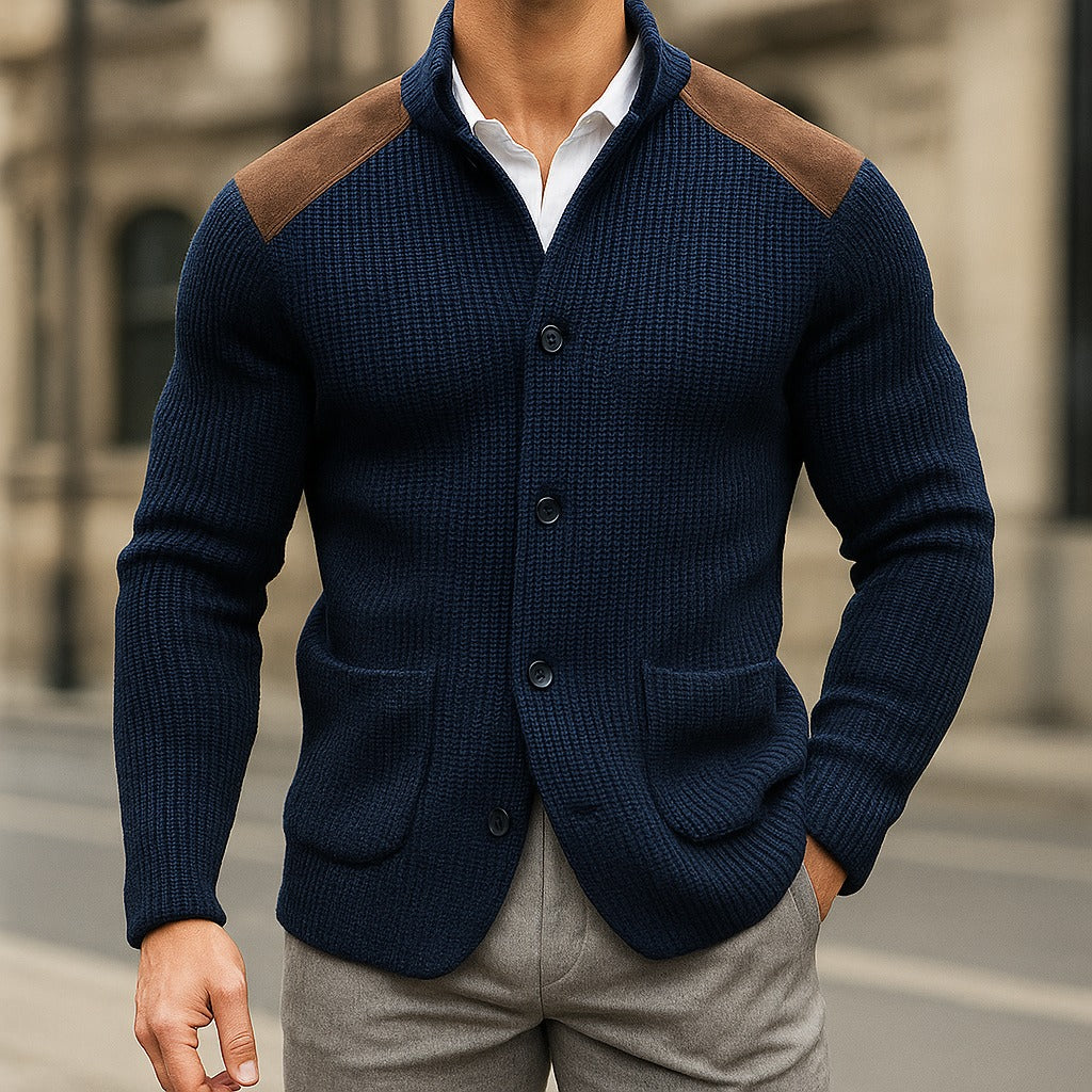 Mirano Shoulder-Patch Knit Jacket - Navy Blue