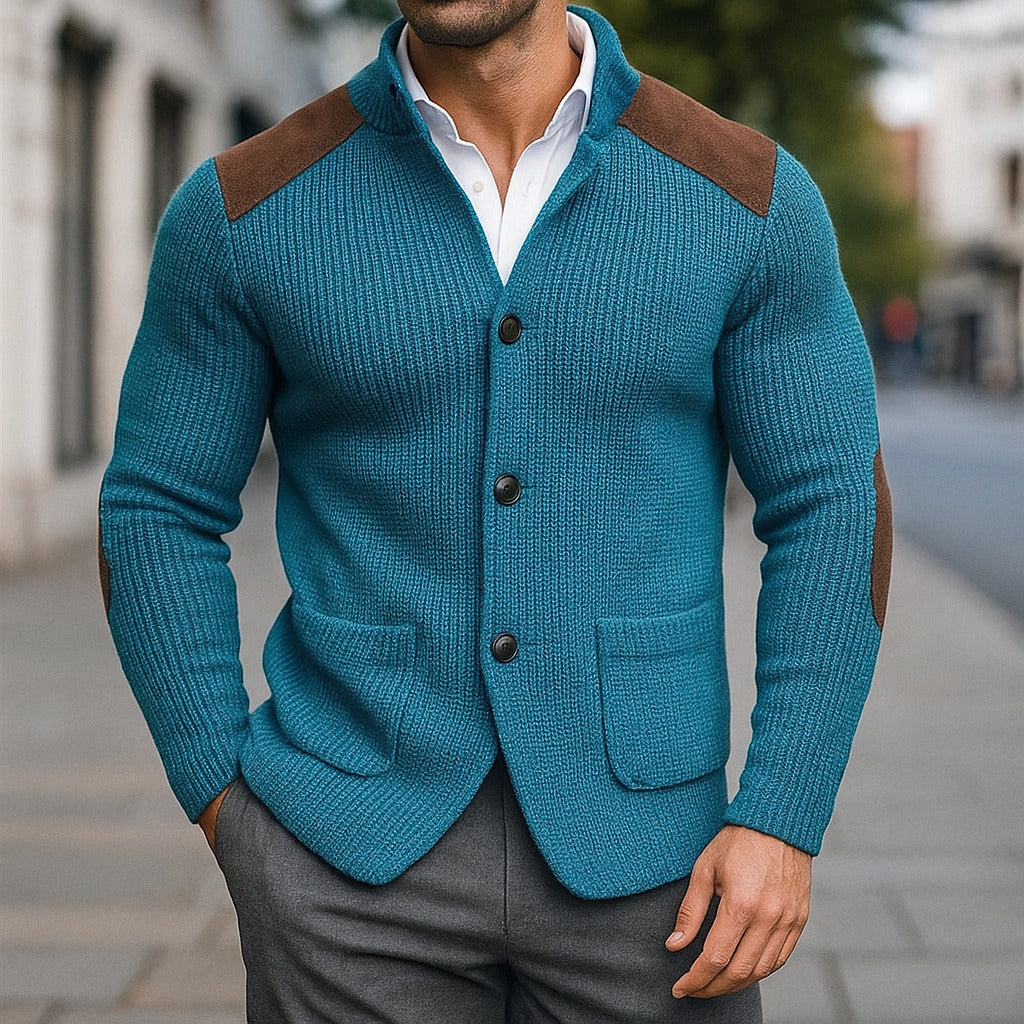 Mirano Shoulder-Patch Knit Jacket - Blue