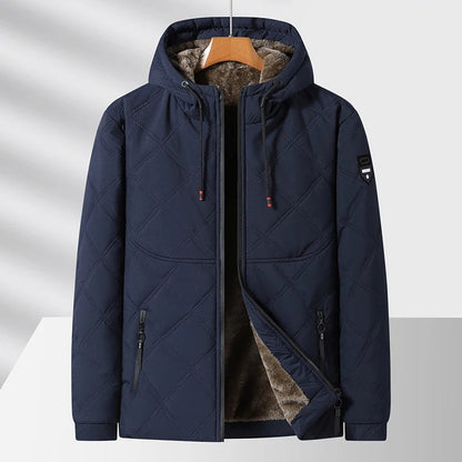 Missaglia Fleece-Lined Quilted Hooded Jacket - Navy Blue