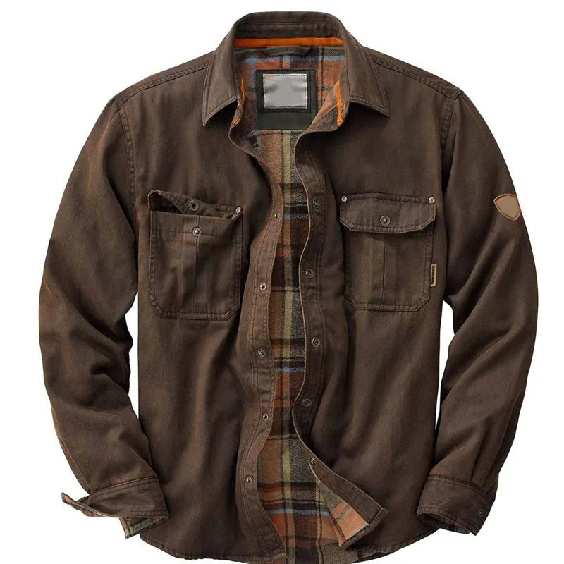 Moncalieri Plaid-Lined Shirt Jacket - Dark Brown