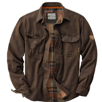 Moncalieri Plaid-Lined Shirt Jacket - Dark Brown