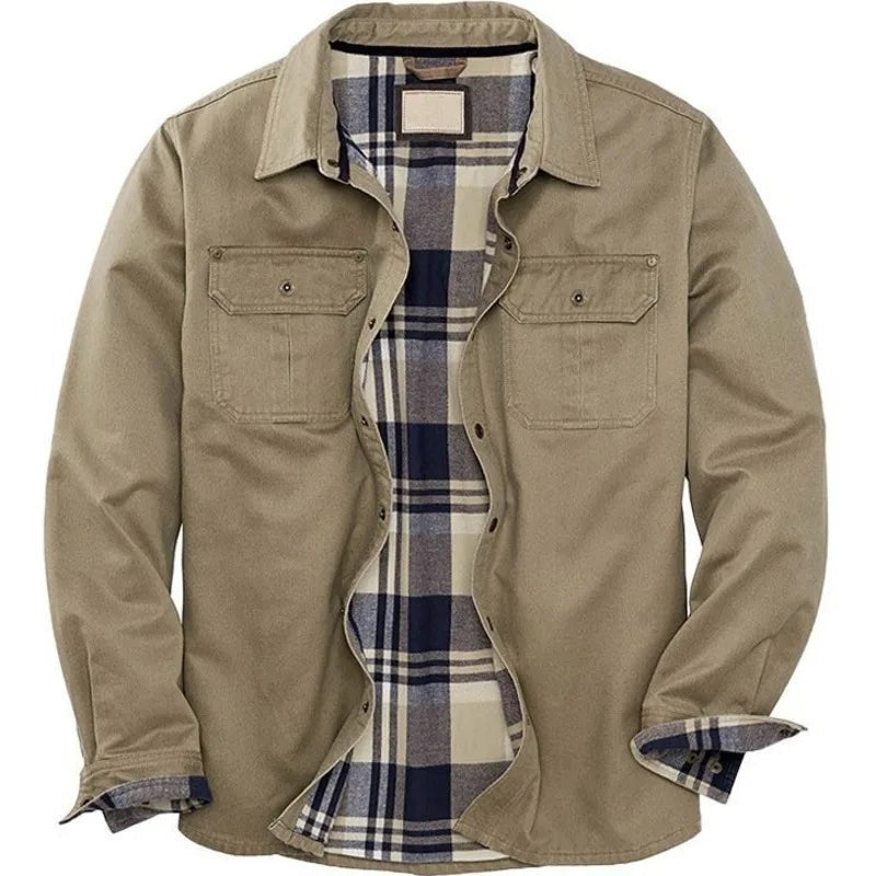 Moncalieri Plaid-Lined Shirt Jacket - Khaki