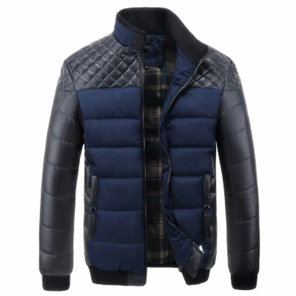 Nicotera Leather-Sleeve Padded Jacket - Blue