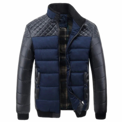 Nicotera Leather-Sleeve Padded Jacket - Blue