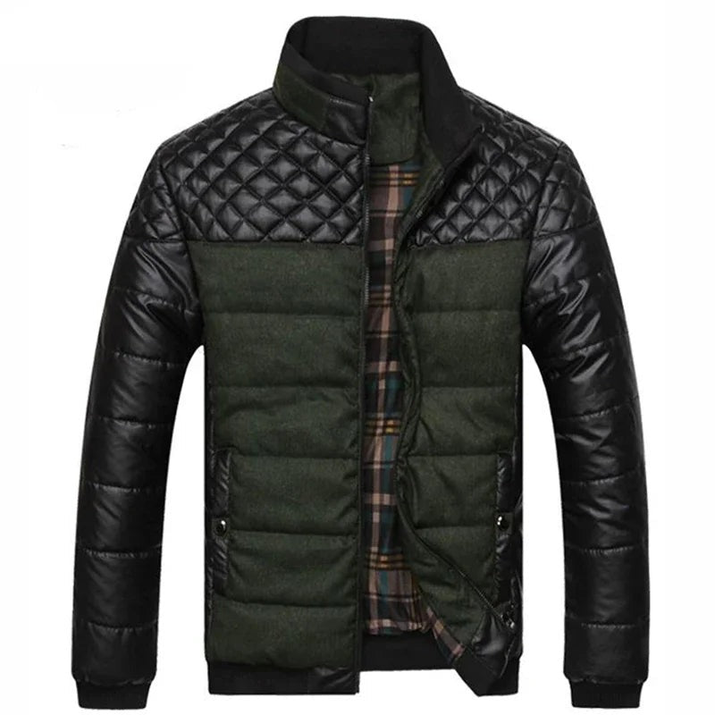 Nicotera Leather-Sleeve Padded Jacket - Green