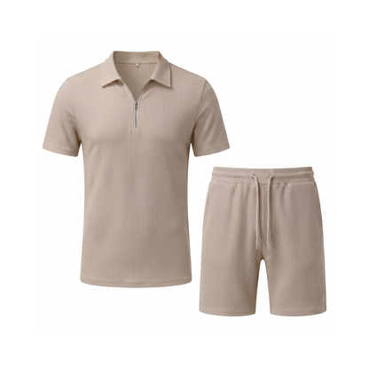 Olbia Zip Polo Set - Beige