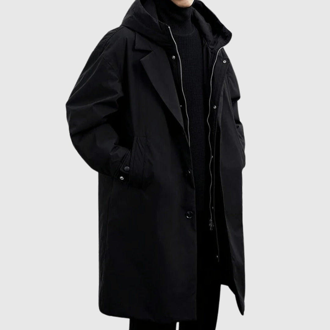 Orbetello Hooded Long Coat - Black