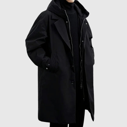 Orbetello Hooded Long Coat - Black