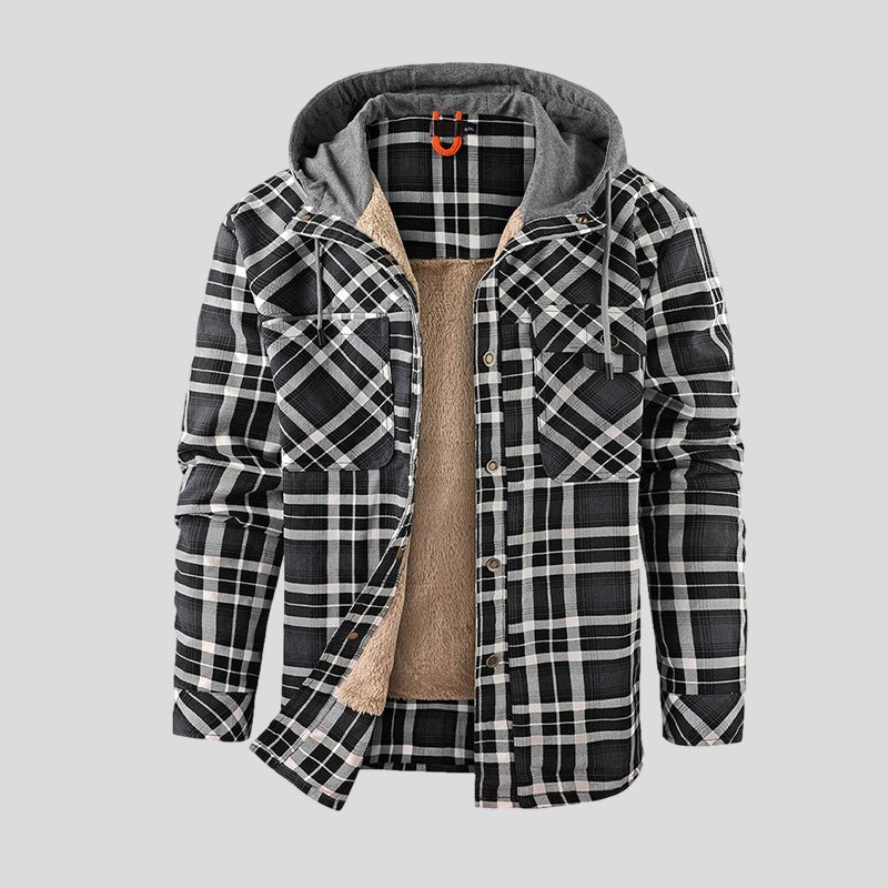 Origgio Sherpa-Lined Hooded Shirt Jacket - Black