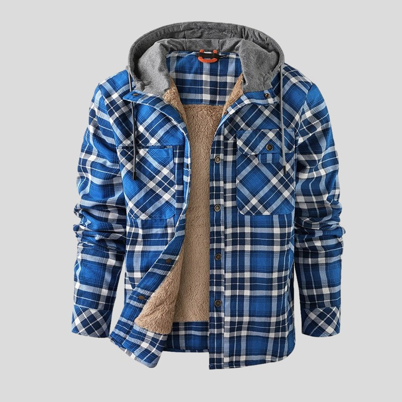 Origgio Sherpa-Lined Hooded Shirt Jacket - Blue