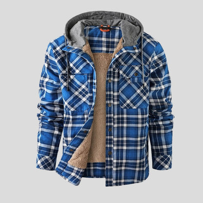 Origgio Sherpa-Lined Hooded Shirt Jacket - Blue