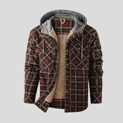 Origgio Sherpa-Lined Hooded Shirt Jacket - Brown