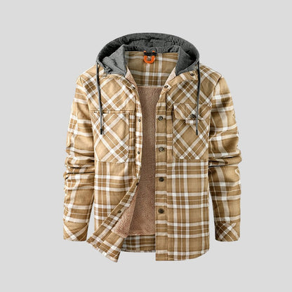 Origgio Sherpa-Lined Hooded Shirt Jacket - Khaki