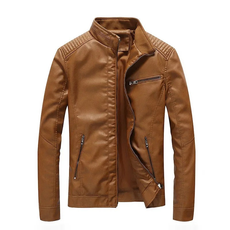 Ovada Quilted-Shoulder Leather Jacket - Brown