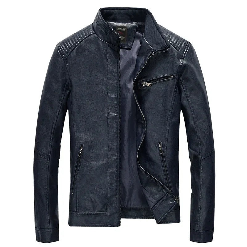 Ovada Quilted-Shoulder Leather Jacket - Dark Blue