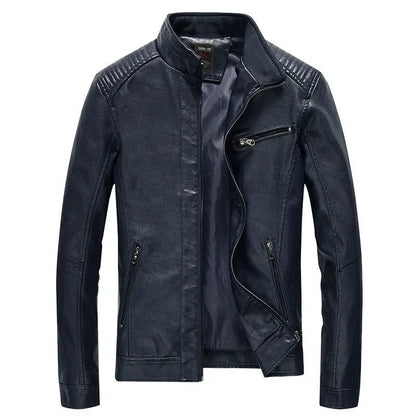 Ovada Quilted-Shoulder Leather Jacket - Dark Blue