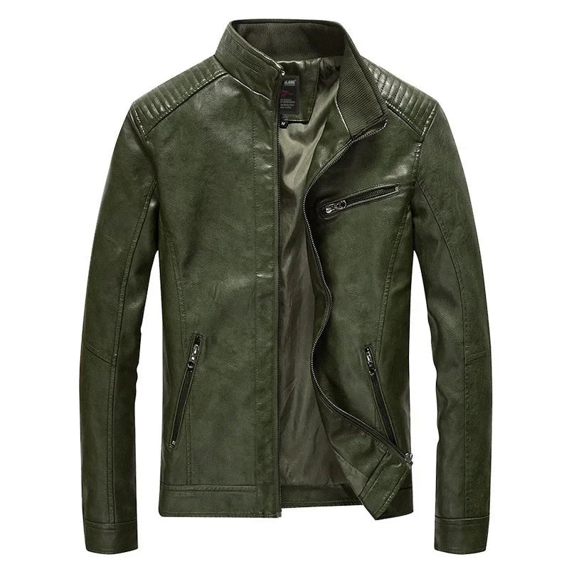 Ovada Quilted-Shoulder Leather Jacket - Dark Green