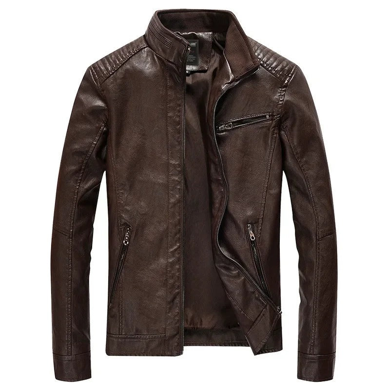 Ovada Quilted-Shoulder Leather Jacket - Dark Brown