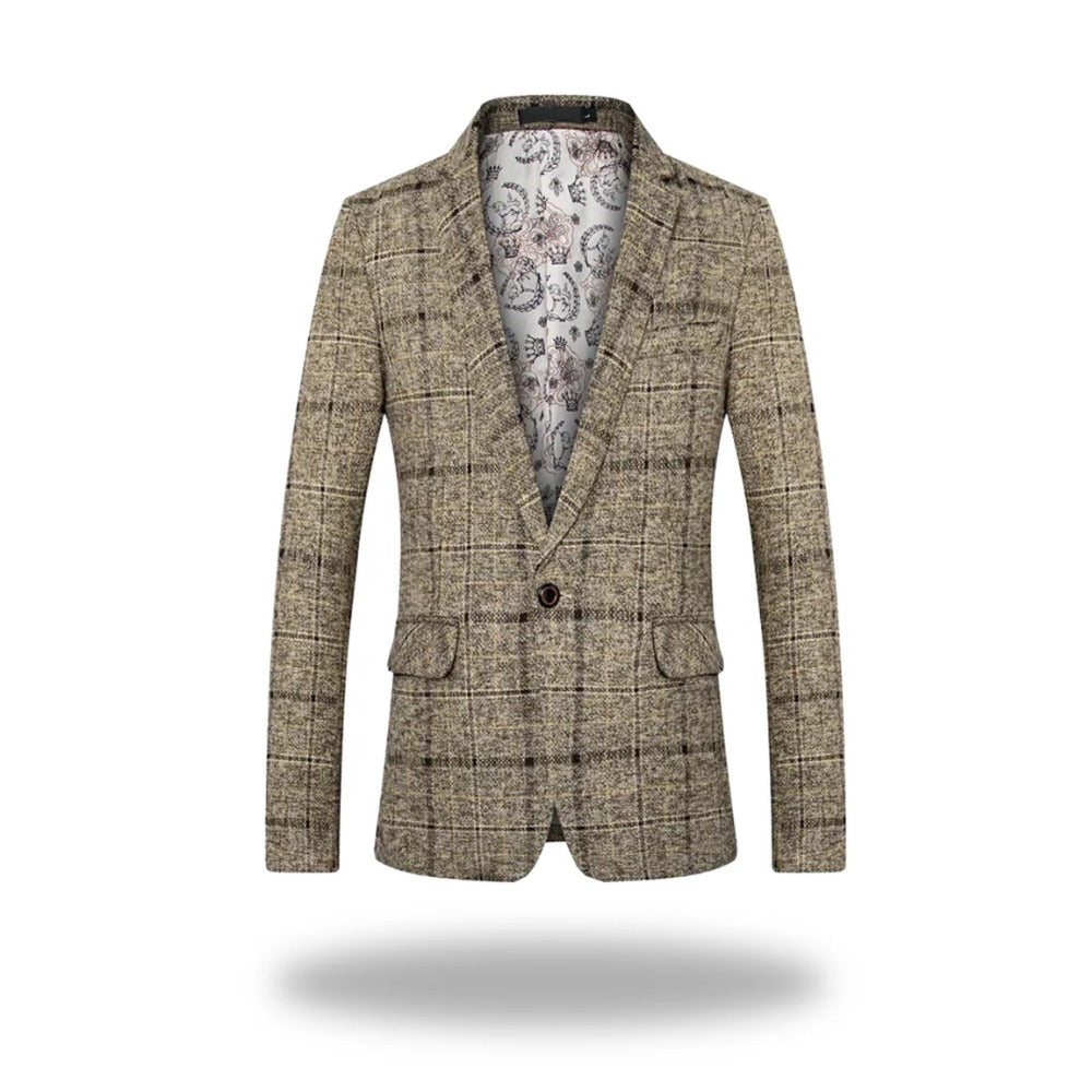 Palestrina Windowpane Check Blazer - Khaki
