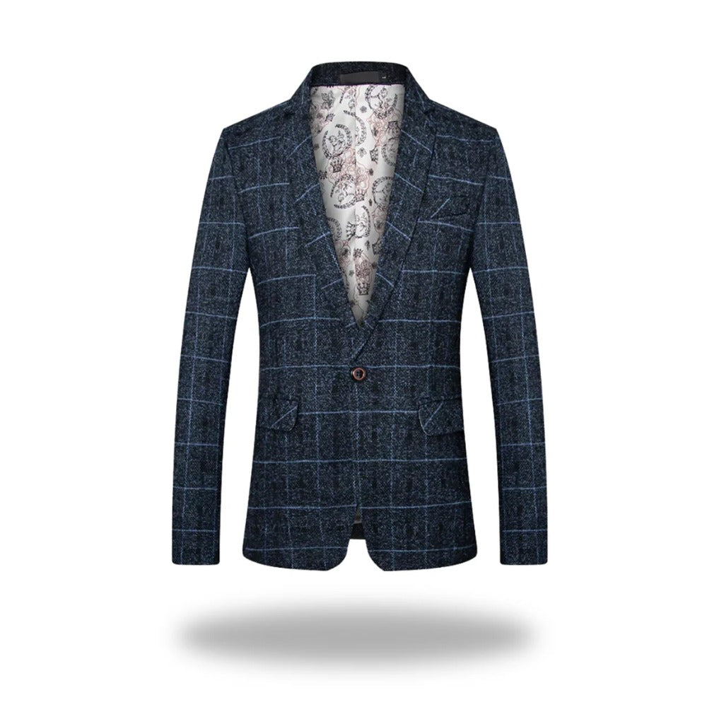 Palestrina Windowpane Check Blazer - Navy Blue