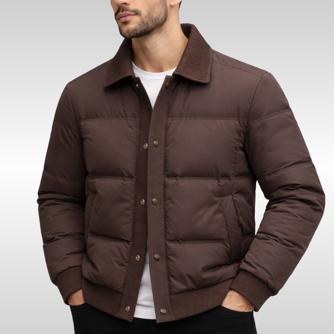 Pelago Rib-Collar Puffer Jacket - Brown