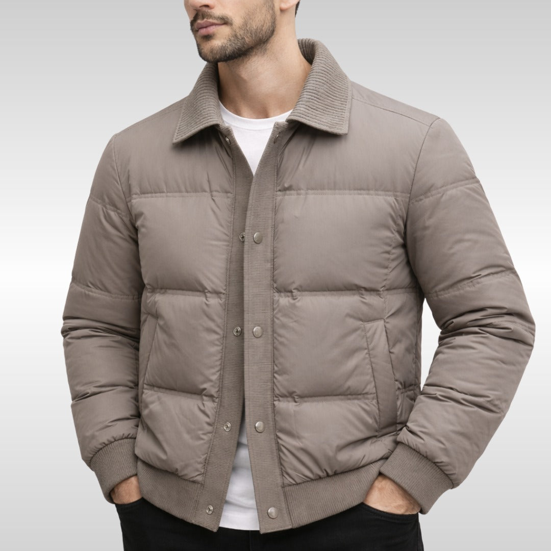 Pelago Rib-Collar Puffer Jacket - Khaki