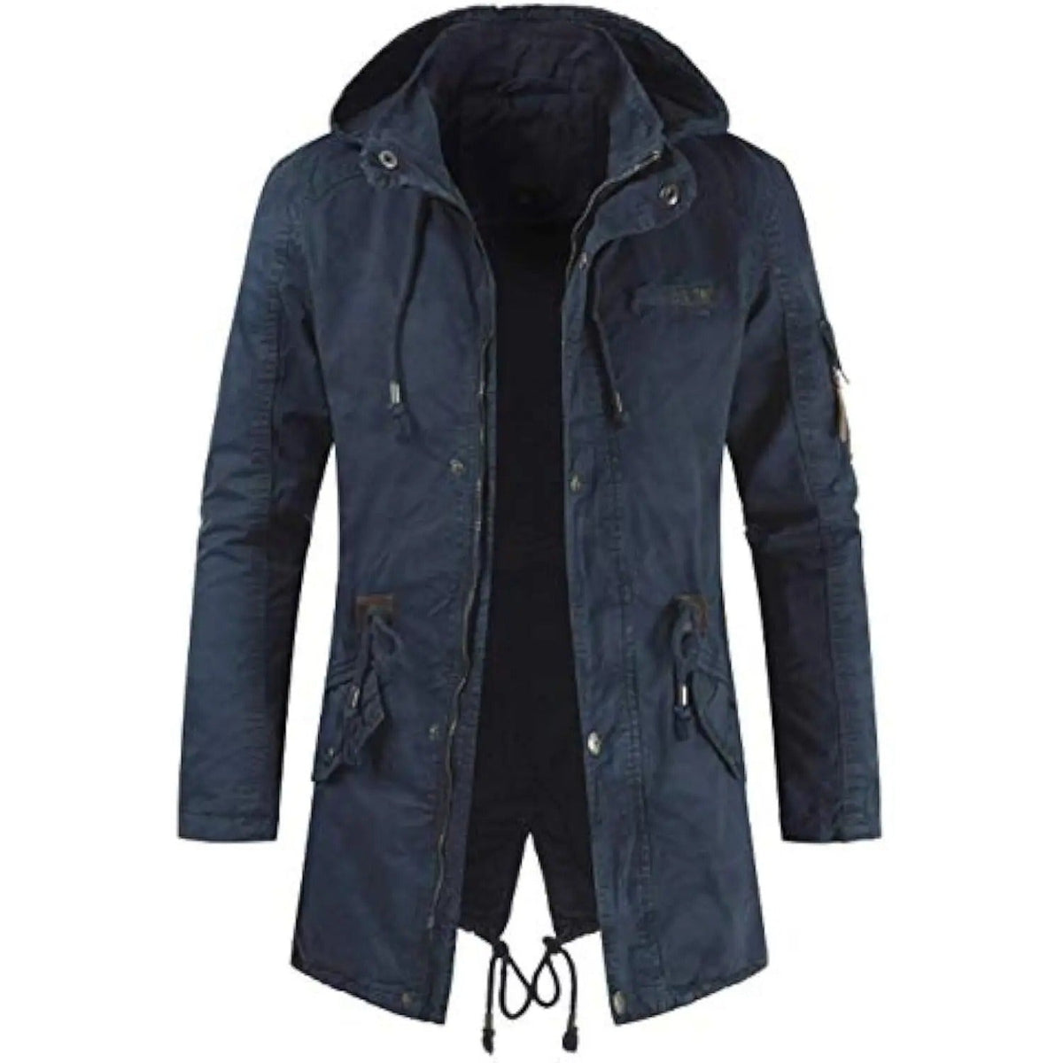 Priverno Hooded Fishtail Parka - Navy Blue