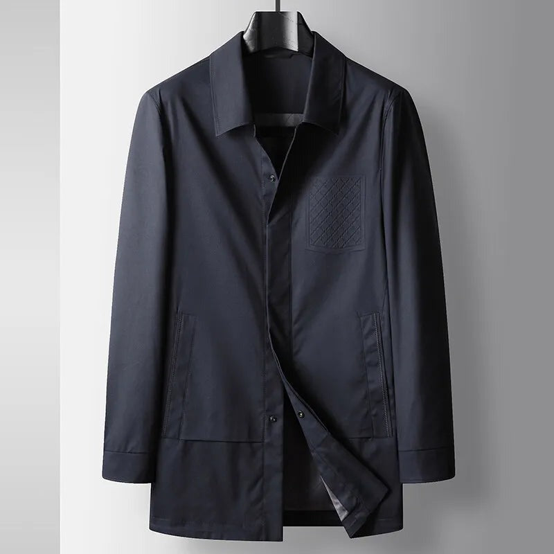 Rosolina Concealed-Placket Car Coat - Dark Blue