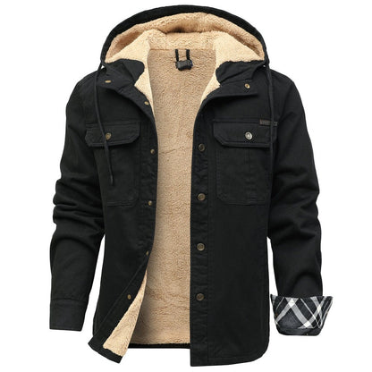 Rubiera Fleece-Lined Hooded Shirt Jacket - Black