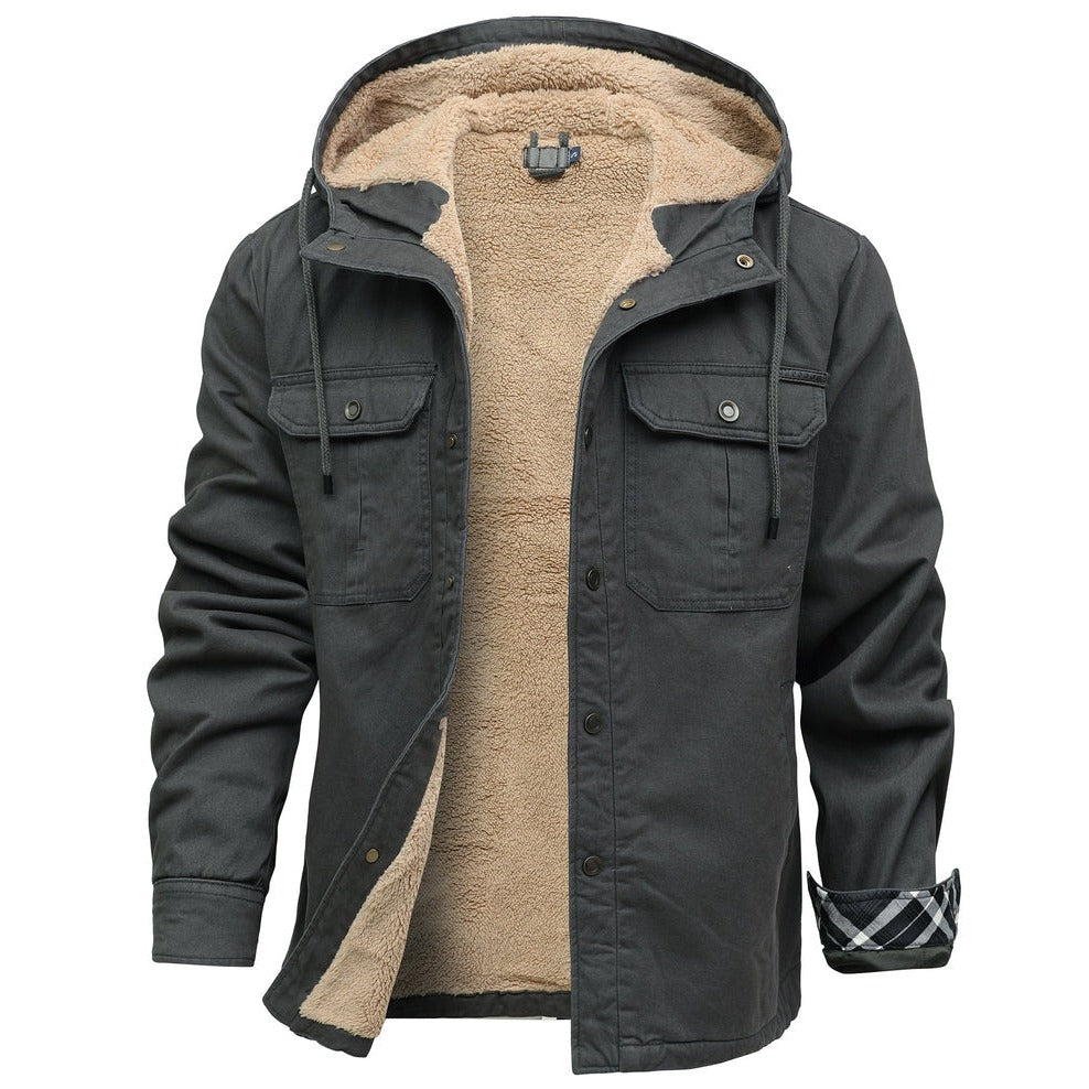 Rubiera Fleece-Lined Hooded Shirt Jacket - Grey